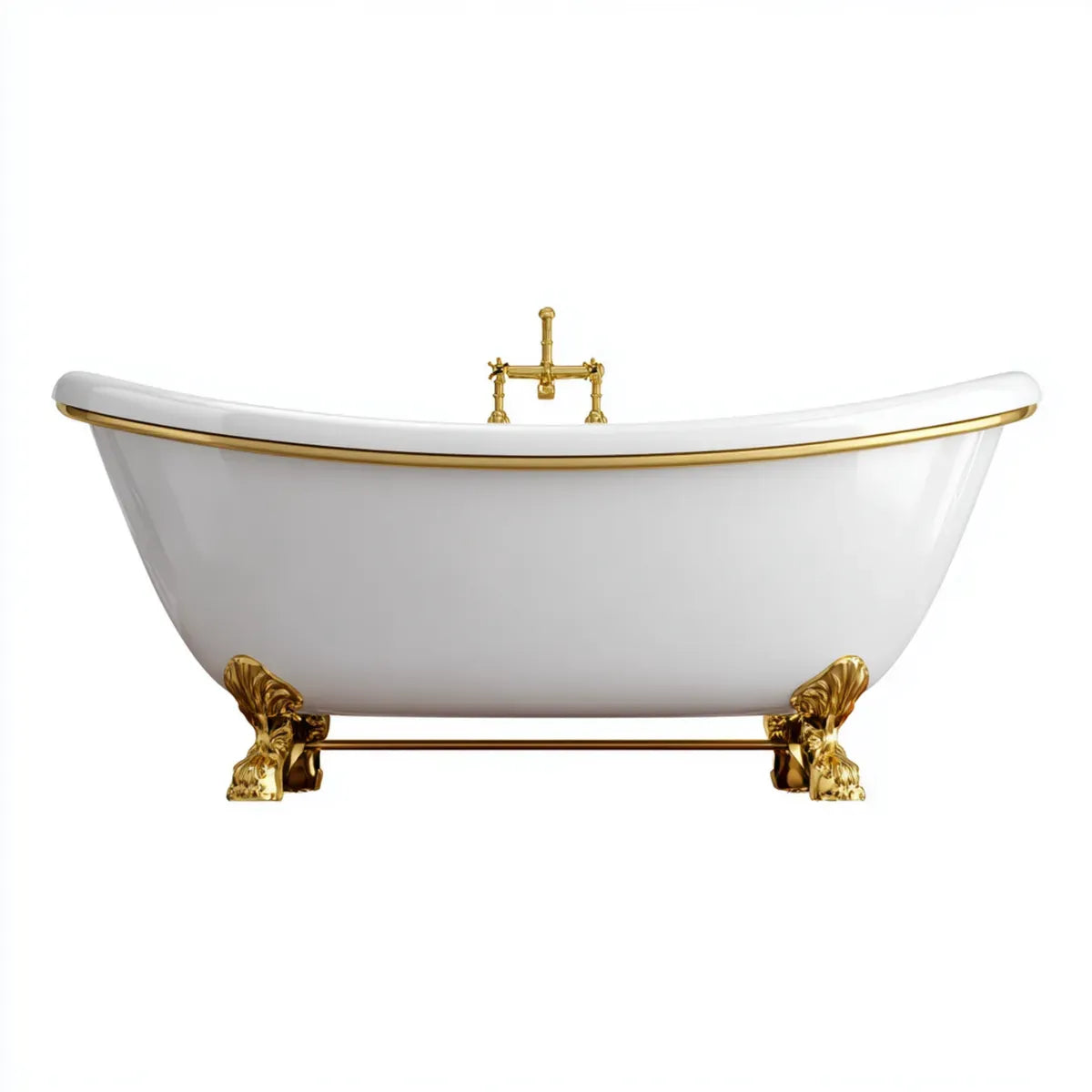 Set vasca da bagno freestanding bianca e oro in acrilico 170 x 75 x 75 cm ovale con rubinetteria a pavimento