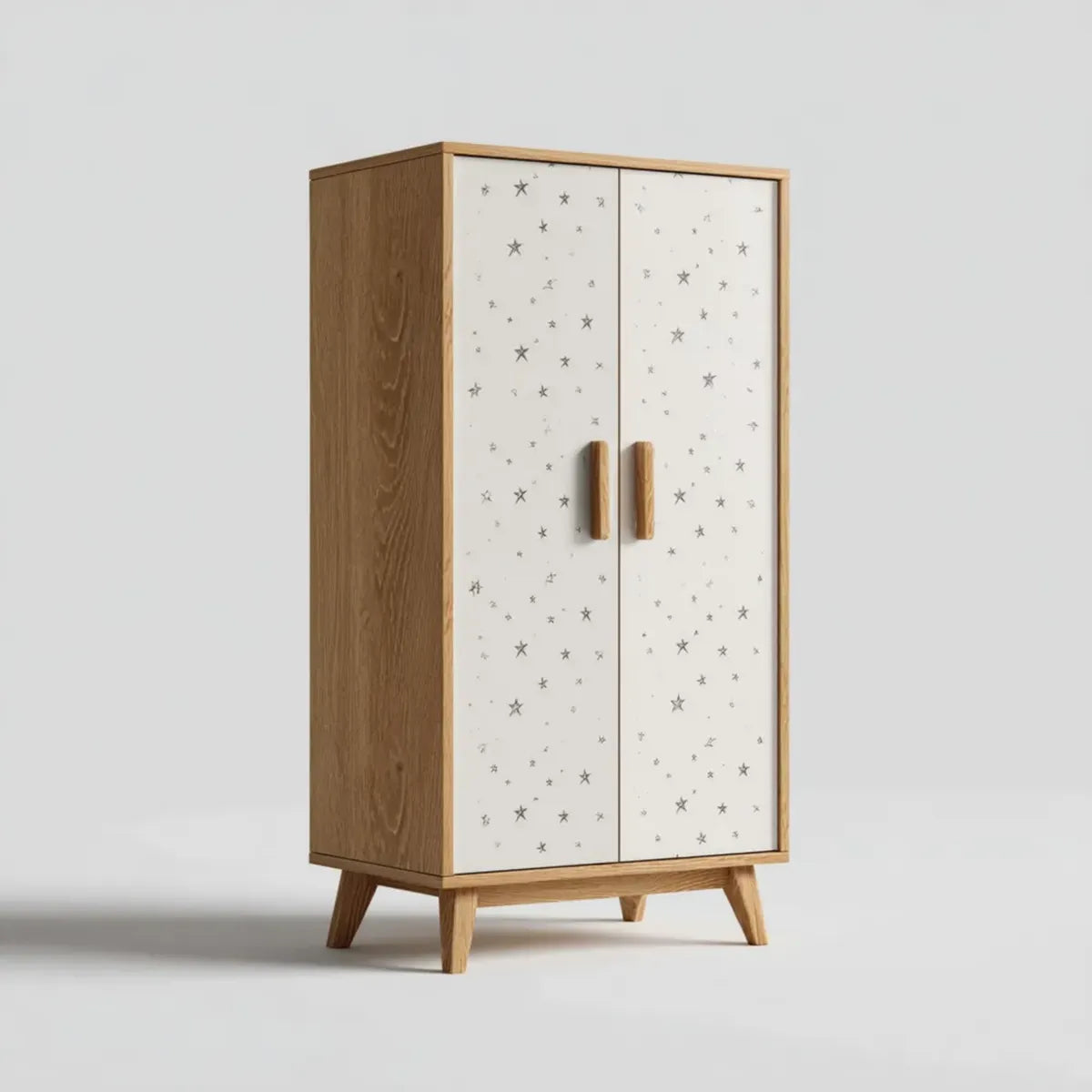 Armadio per bambini a 2 ante bianco e rovere con stelle 90 x 50 x 180 cm in MDF e impiallacciatura di rovere