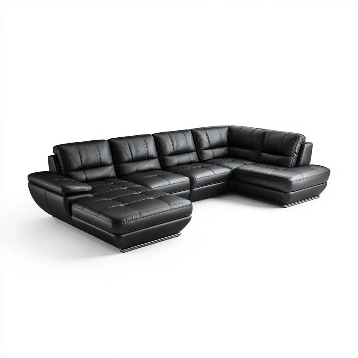 Divano angolare a U 5 posti nero 330 x 170 x 85 cm in pelle PU