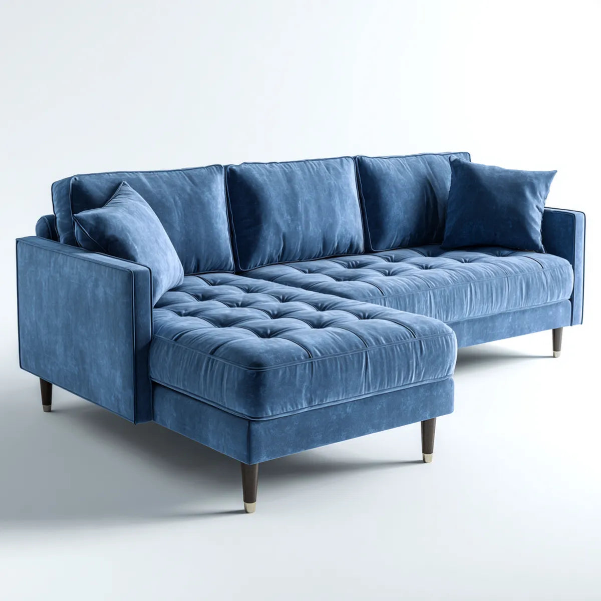 Divano angolare con penisola sinistra blu in velluto di poliestere 250 x 160 x 85 cm a L