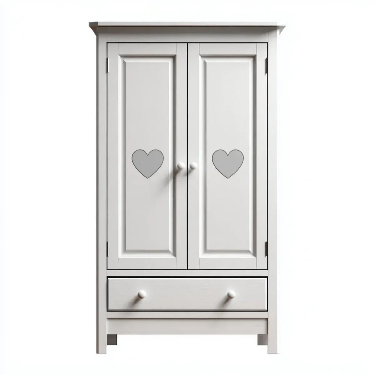 Armadio per bambini a 2 ante con cassetto bianco e grigio in MDF 90 x 50 x 180 cm con cuori