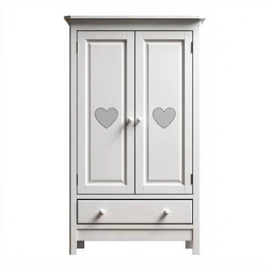 Armadio per bambini a 2 ante con cassetto bianco e grigio in MDF 90 x 50 x 180 cm con cuori
