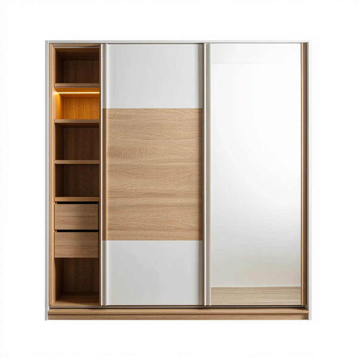 Armadio guardaroba scorrevole rovere chiaro e bianco con specchio 180 x 60 x 200 cm in MDF rettangolare