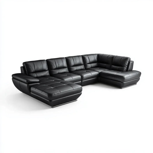 Divano angolare a U 5 posti nero 330 x 170 x 85 cm in pelle PU