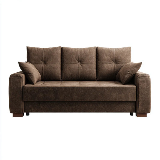Divano 3 posti rettangolare marrone in microfibra di poliestere 210 x 90 x 88 cm