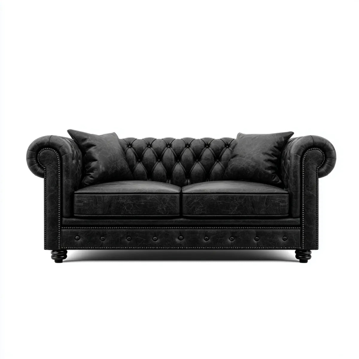 Divano 2 posti Chesterfield nero 180 x 90 x 75 cm in similpelle PU con braccioli arrotondati