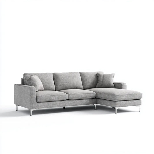 Divano angolare 3 posti con chaise longue destra grigio 250 x 160 x 85 cm in poliestere forma a L