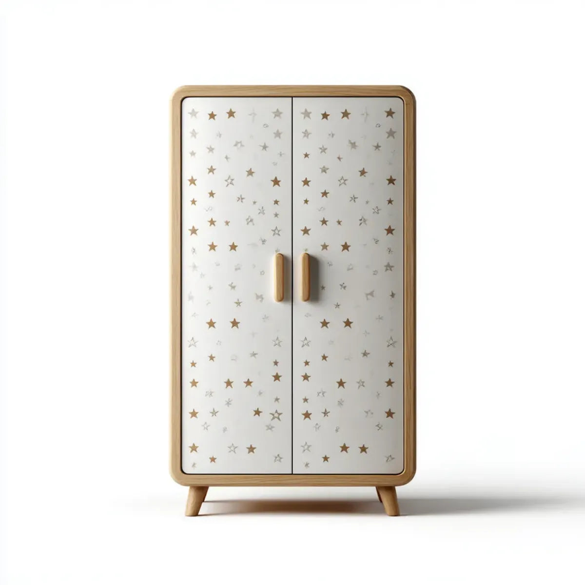 Armadio per bambini a 2 ante bianco e naturale con stelle 90 x 45 x 150 cm in MDF e faggio massello rettangolare
