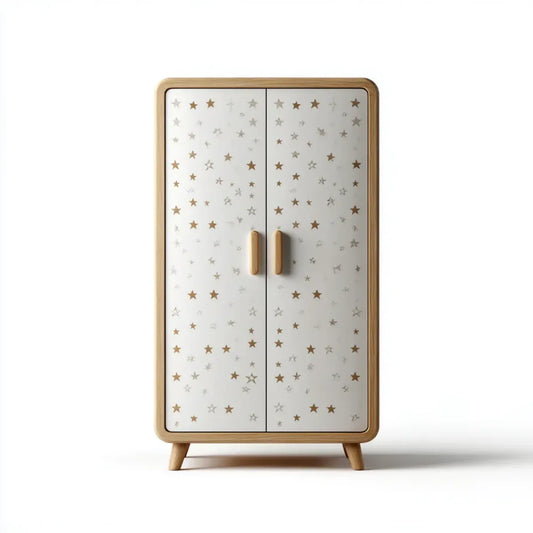 Armadio per bambini a 2 ante bianco e naturale con stelle 90 x 45 x 150 cm in MDF e faggio massello rettangolare