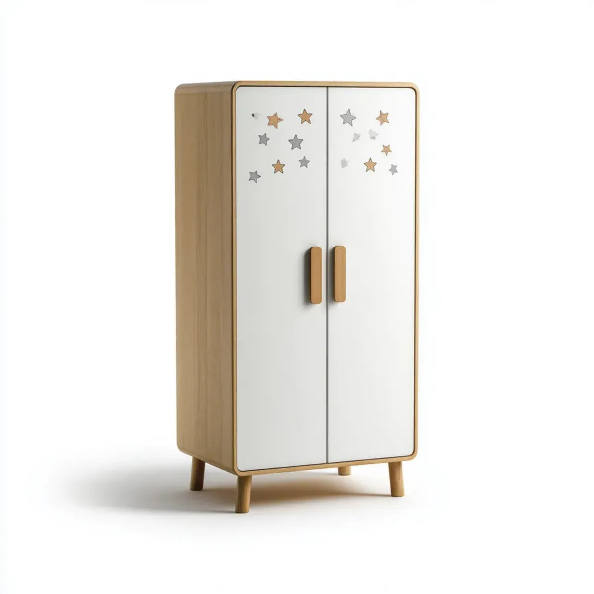 Armadio per bambini a 2 ante bianco e rovere 80 x 45 x 160 cm in MDF e legno massello rettangolare