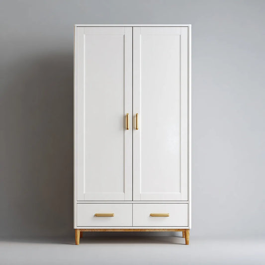 Armadio guardaroba a 2 ante bianco con 2 cassetti 90 x 50 x 190 cm in MDF rettangolare