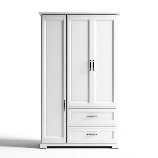 Armadio guardaroba 3 ante con 2 cassetti bianco 120 x 55 x 200 cm in MDF rettangolare