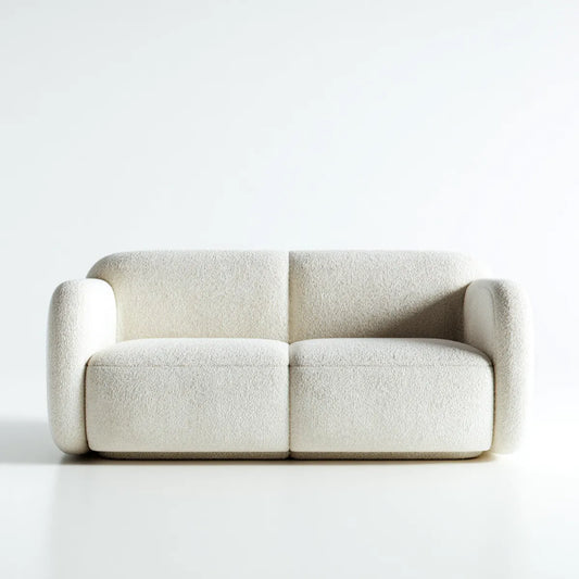 Divano 2 posti crema in poliestere bouclé con struttura rettangolare 160 x 90 x 70 cm