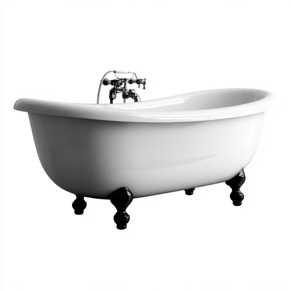 Vasca da bagno freestanding ovale bianca 170 x 75 x 75 cm in acrilico rinforzato con piedini in ghisa