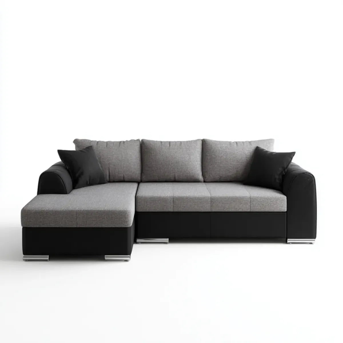 Divano angolare con chaise longue sinistra grigio nero 260 x 160 x 85 cm in poliestere e PU a L