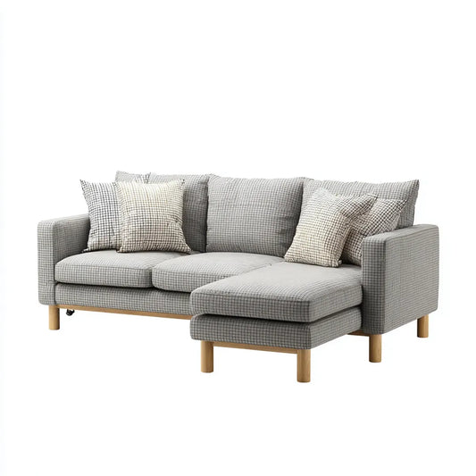 Divano angolare 3 posti grigio a L 220 x 145 x 85 cm in poliestere con gambe in legno massello