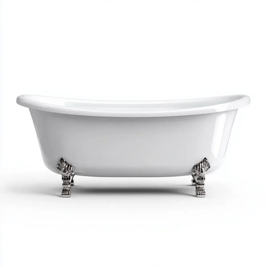 Vasca da bagno freestanding bianca 170 x 75 x 73 cm in acrilico ovale con piedini cromati
