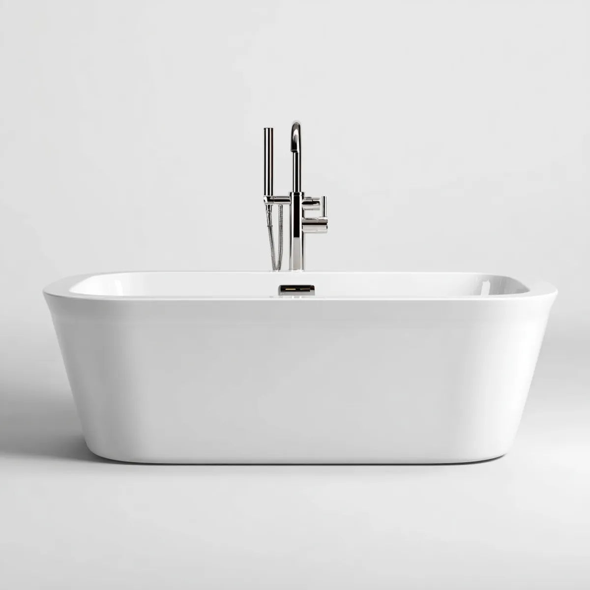 Vasca da bagno freestanding bianca 170 x 75 x 58 cm in acrilico sanitario forma rettangolare arrotondata